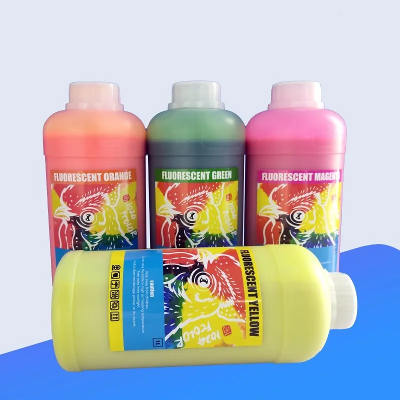 Fluorescent sublimation ink cartridge for PET film printing in green, orange, red, or yellow.