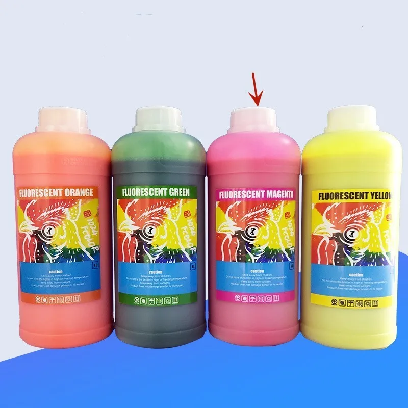 Fluorescent sublimation ink cartridge for PET film printing in green, orange, red, or yellow.