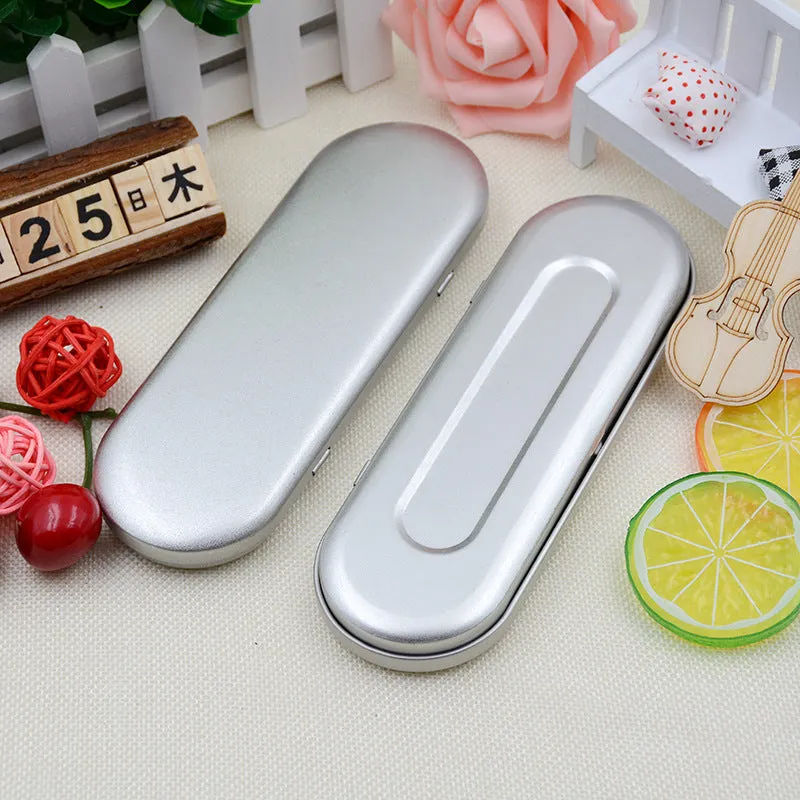 Rectangular tinplate cosmetic box with dimensions 175x60x18mm for pen storage