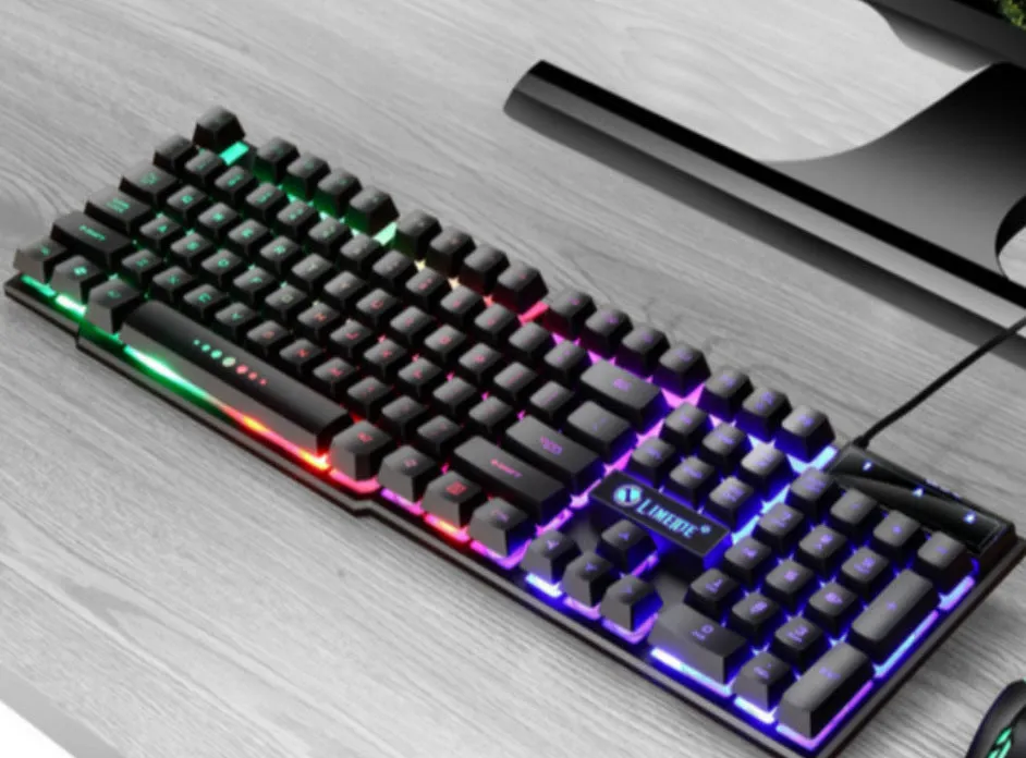 Mechanical feeling computer keyboard with colour options including white, rainbow and luminous character variants