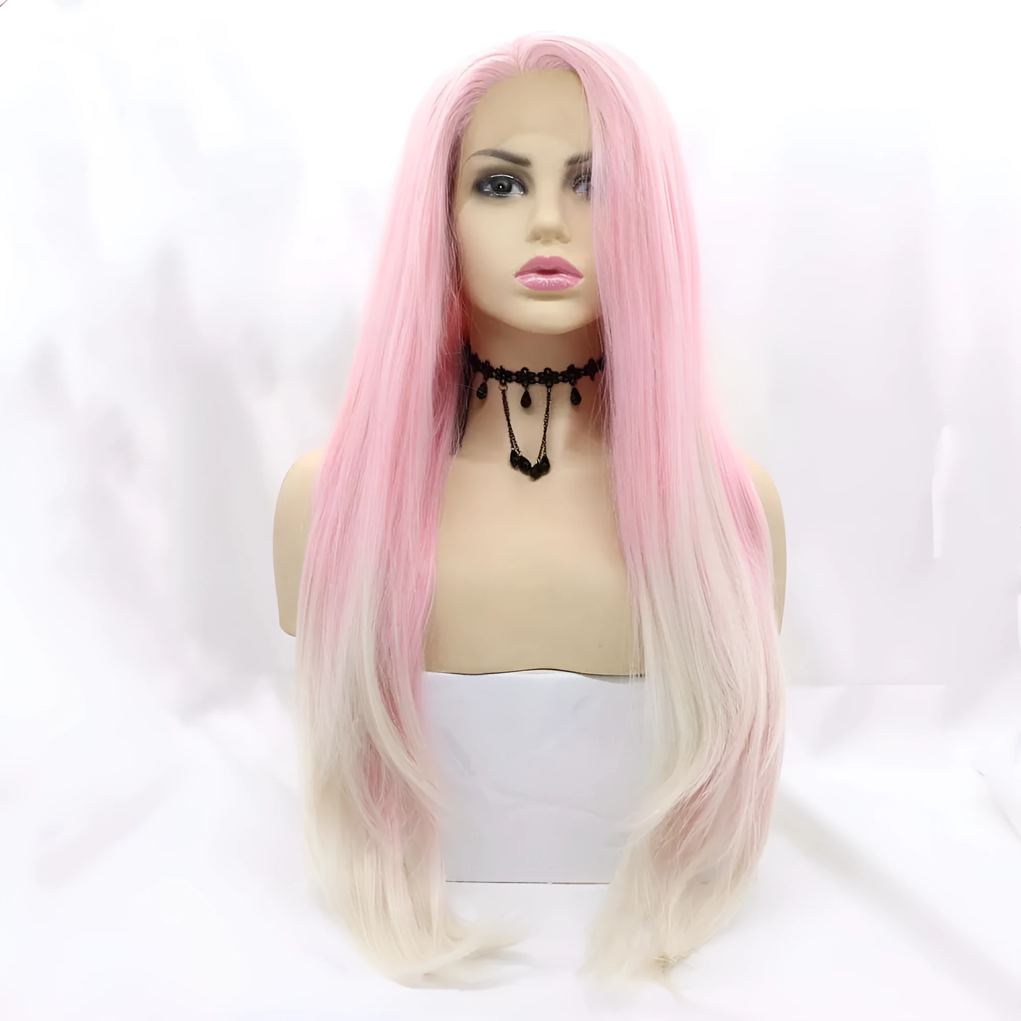 Pink gradient big wave fluffy synthetic wig with high temperature wire construction