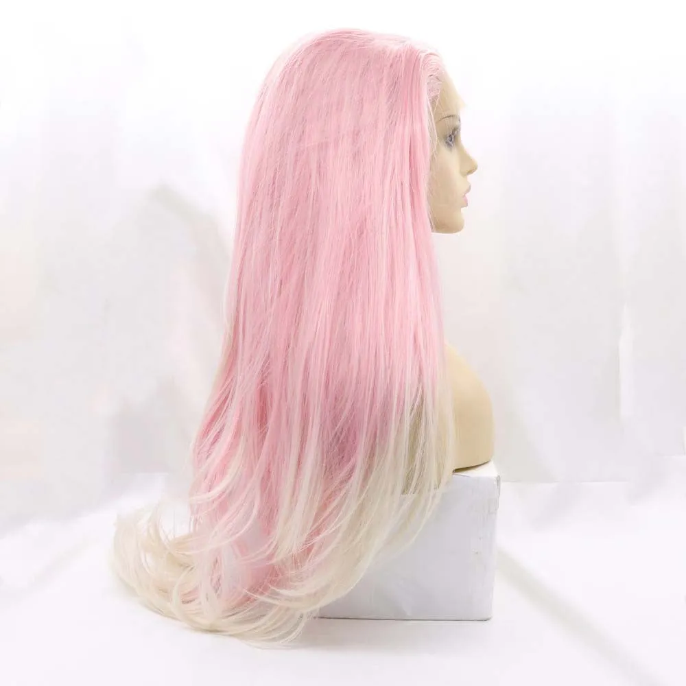 Pink gradient big wave fluffy synthetic wig with high temperature wire construction