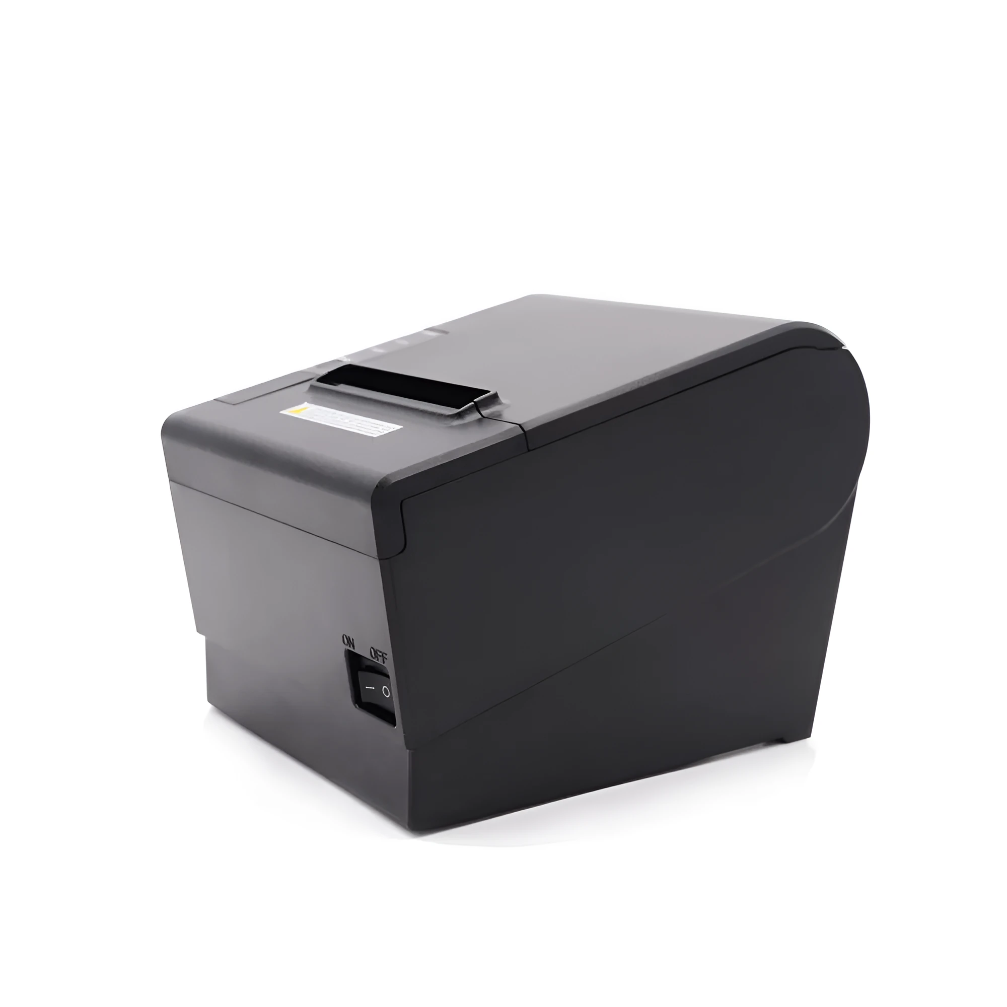 80mm thermal receipt printer with compact 215x205x160mm dimensions showing connectivity ports