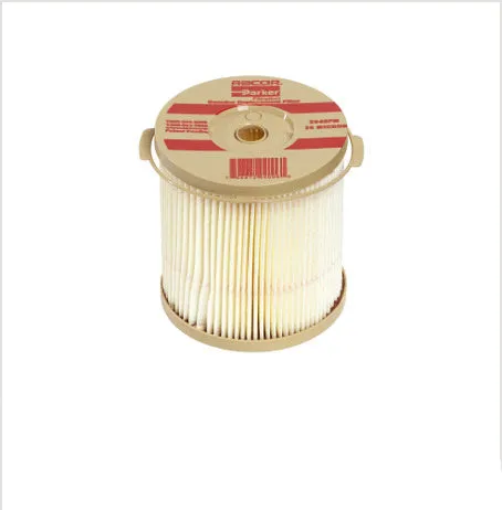 Parker 900FH fuel filter element for oil-water separation in car engine, showing pleated resin construction.