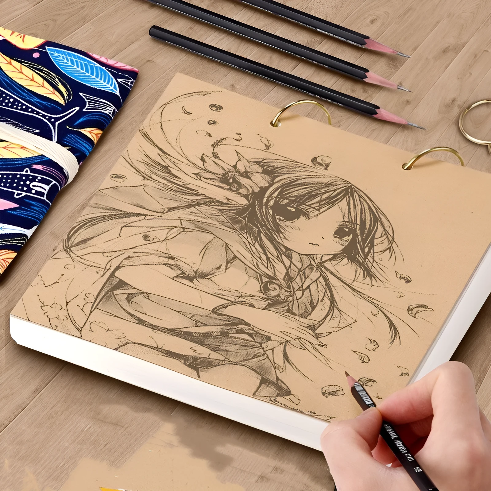 Thickened 8K sketchbook with linen surface for hand-painted markers, showing detachable coil binding