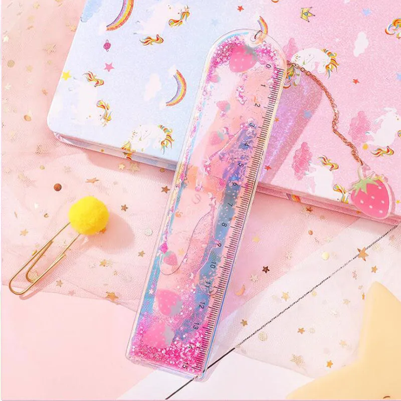 15cm clear plastic ruler with laser-cut heart design, shown in pink Cherry Blossom colour on white background.