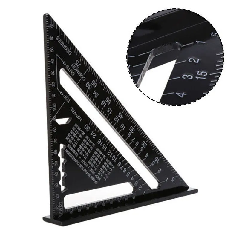 Aluminium alloy woodworking measuring square ruler with 7-inch blade in black, blue or grey