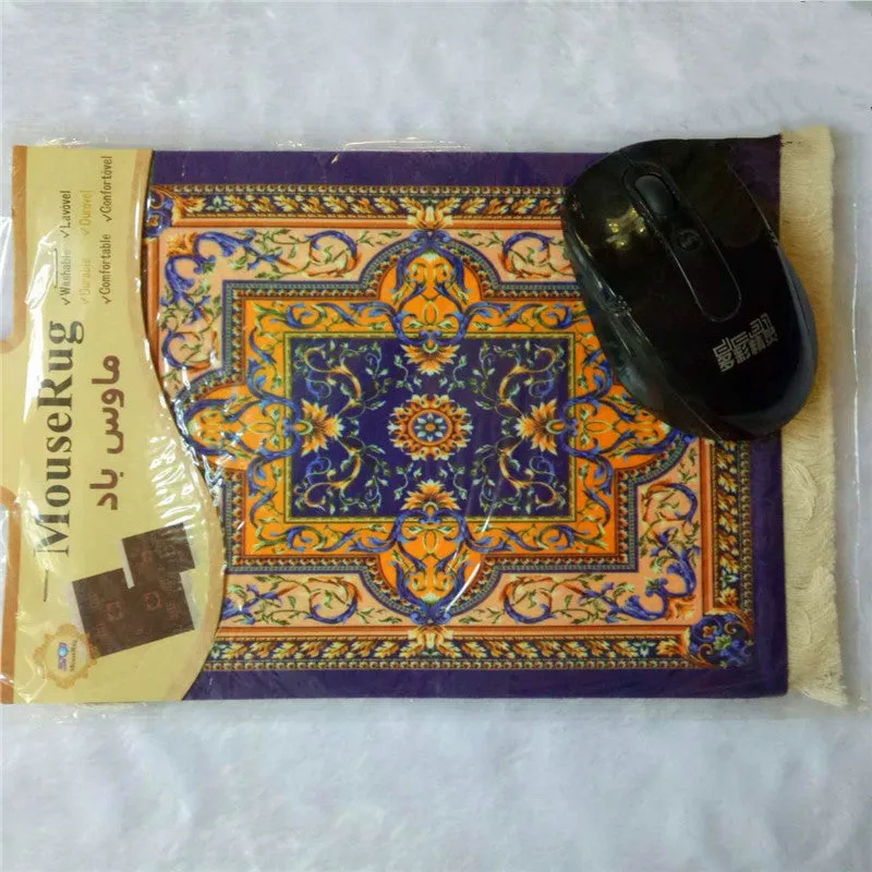 Custom square mouse pad with Dunhuang mural print, size 230x180mm, on a desk.