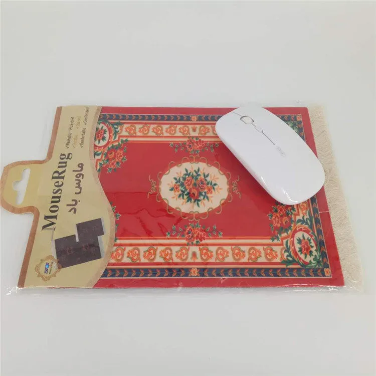 Custom square mouse pad with Dunhuang mural print, size 230x180mm, on a desk.