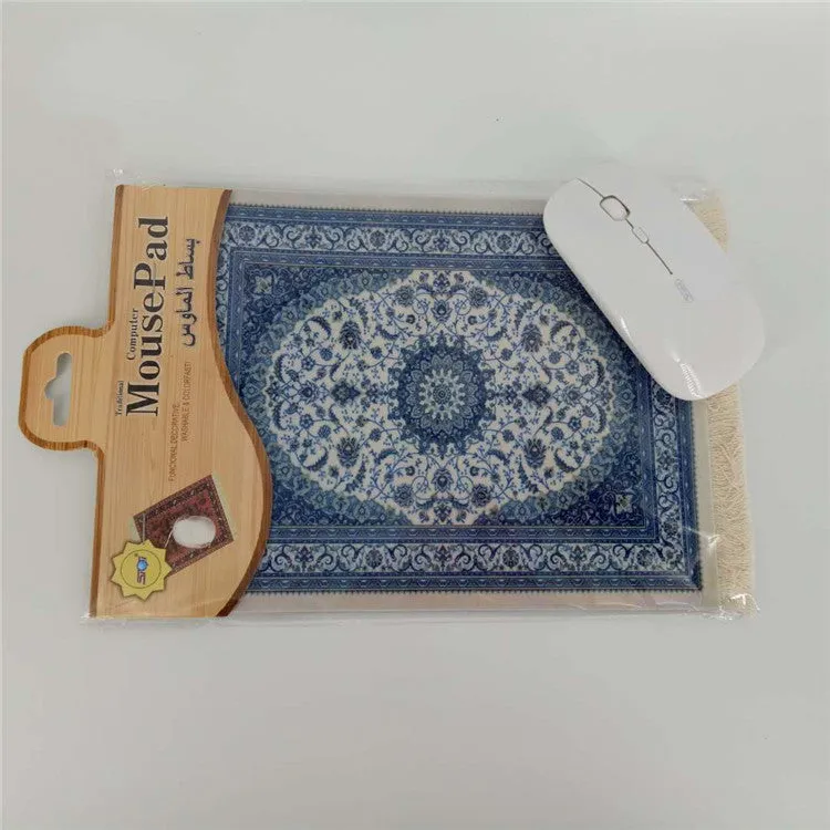 Custom square mouse pad with Dunhuang mural print, size 230x180mm, on a desk.