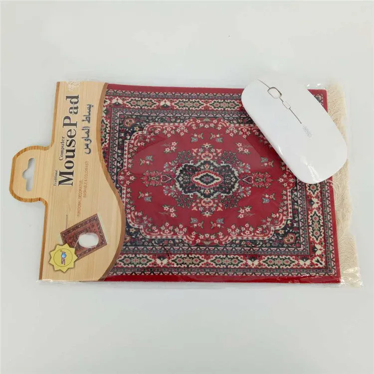 Custom square mouse pad with Dunhuang mural print, size 230x180mm, on a desk.