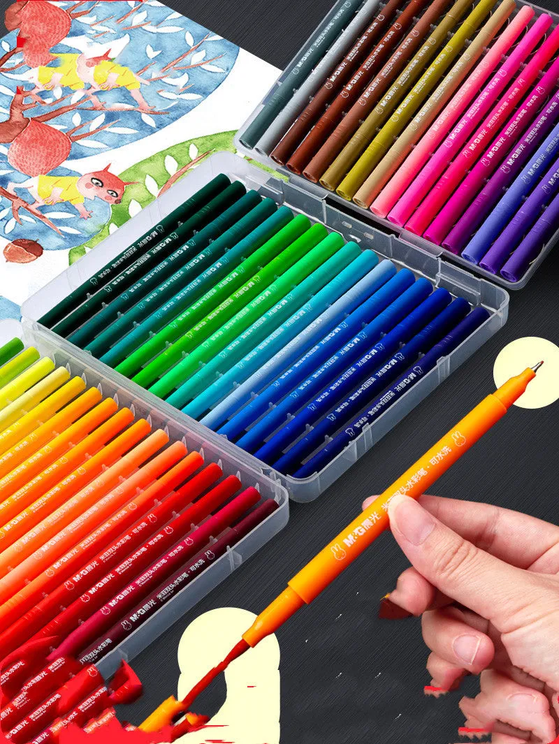 Double-ended watercolour pen set with soft brush head and fine point tip alongside drawing book