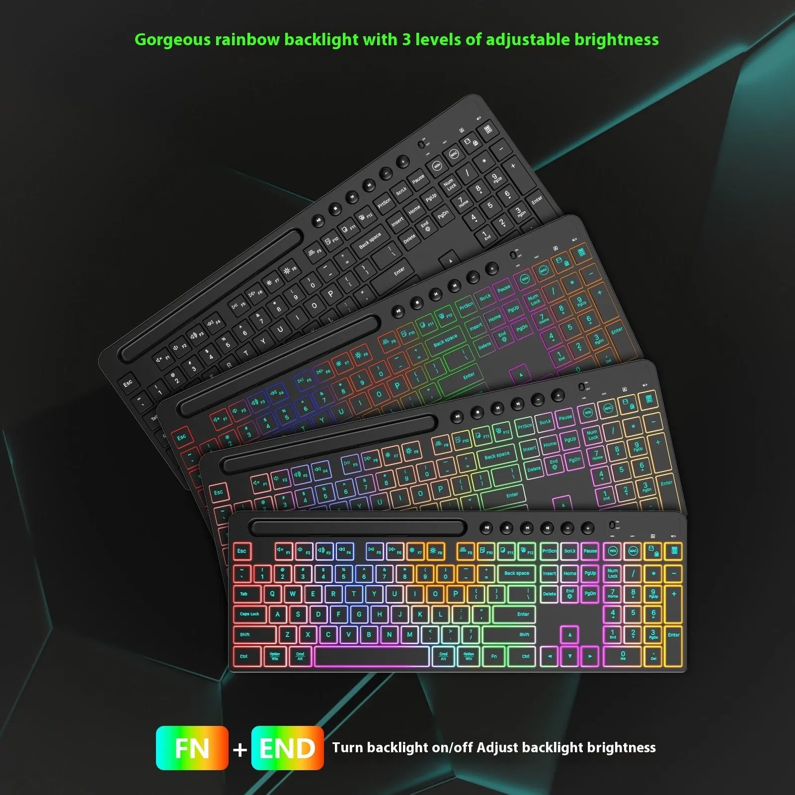 Wireless keyboard and mouse combo set with luminous keys and integrated card slot