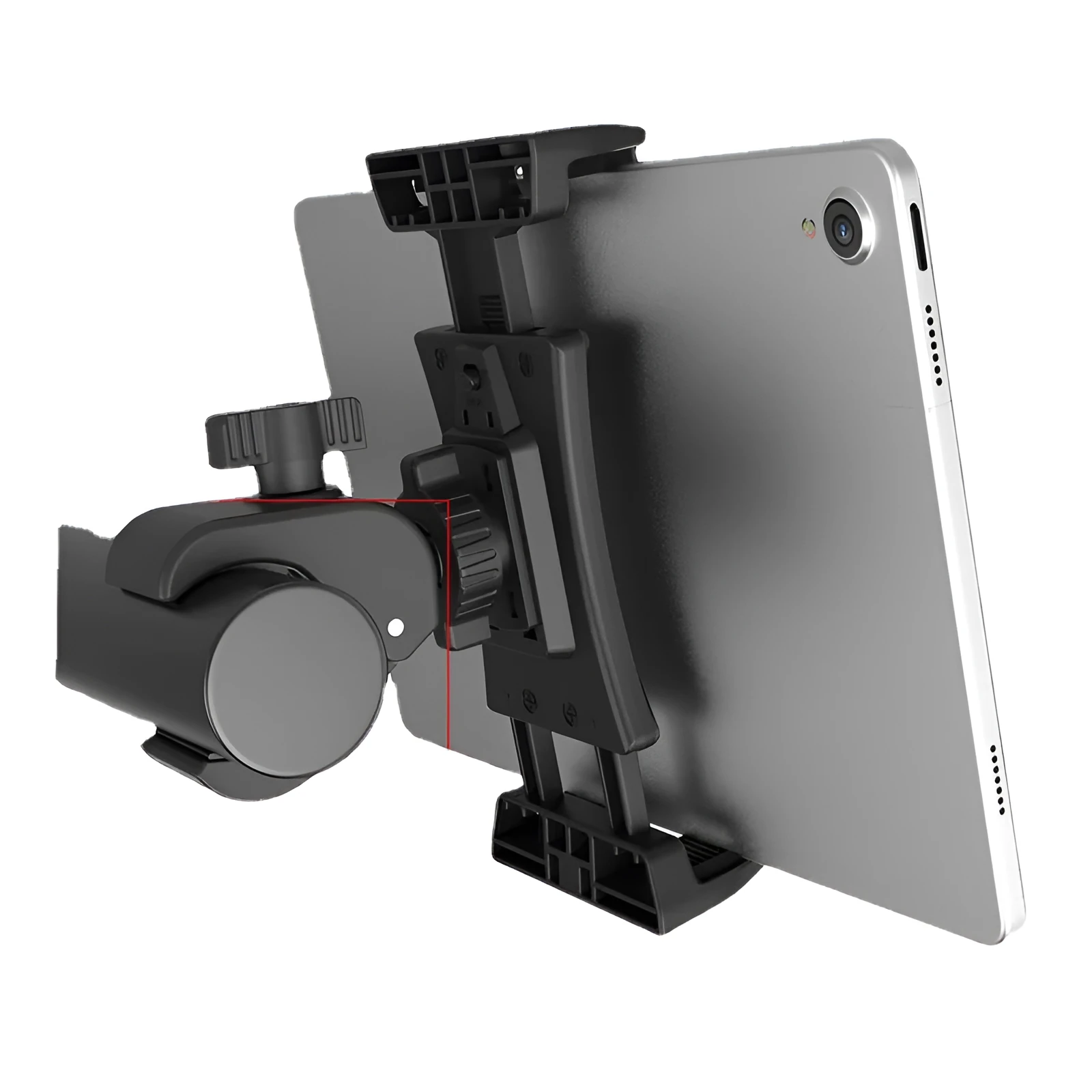Black ABS plastic bicycle handlebar mount for mobile phones and tablets.