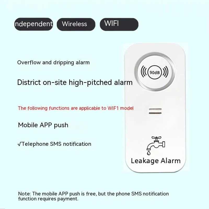 Compact independent flood sensor alarm unit for wireless water detection in properties