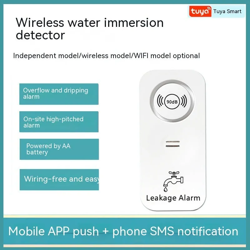 Compact independent flood sensor alarm unit for wireless water detection in properties