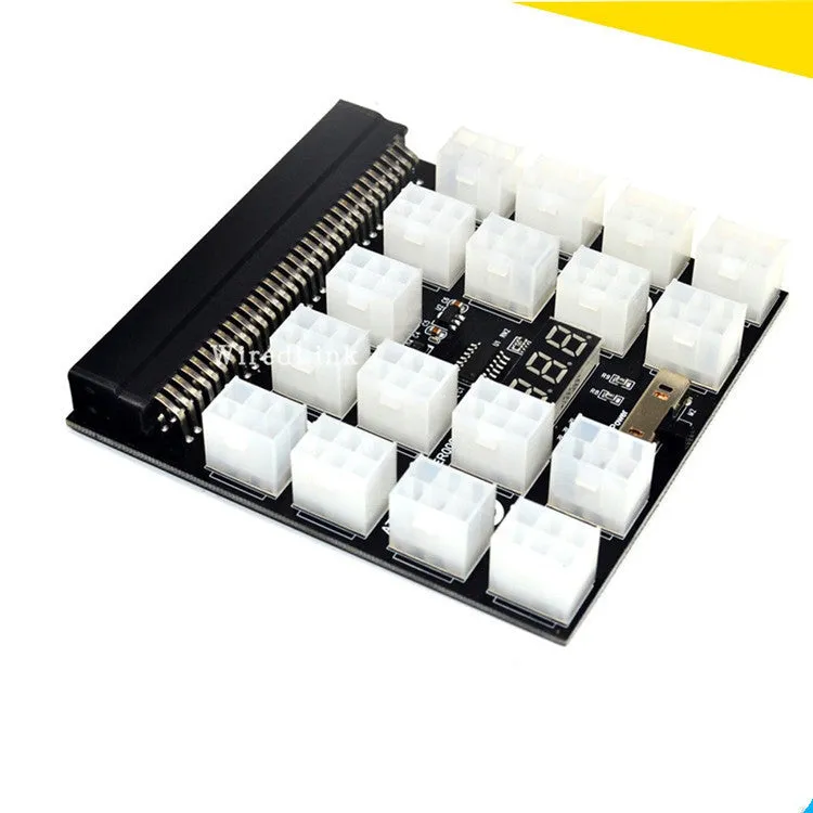 Server power adapter board with riser card and bundle of black copper core wires for 12V*17 6PIN GPU power supply.