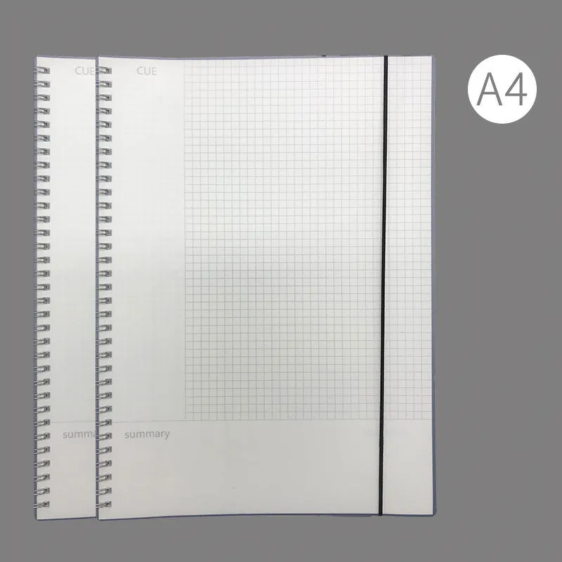 A4 hardcover notebook with PP cover in grid, line, and lattice ruling options for writing accounts.