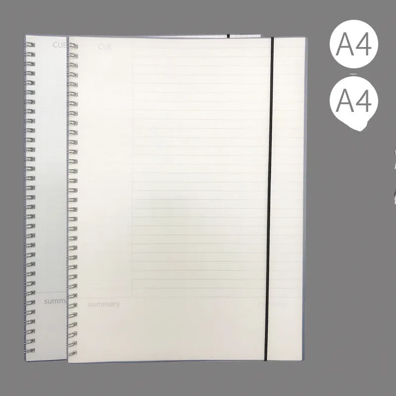 A4 hardcover notebook with PP cover in grid, line, and lattice ruling options for writing accounts.