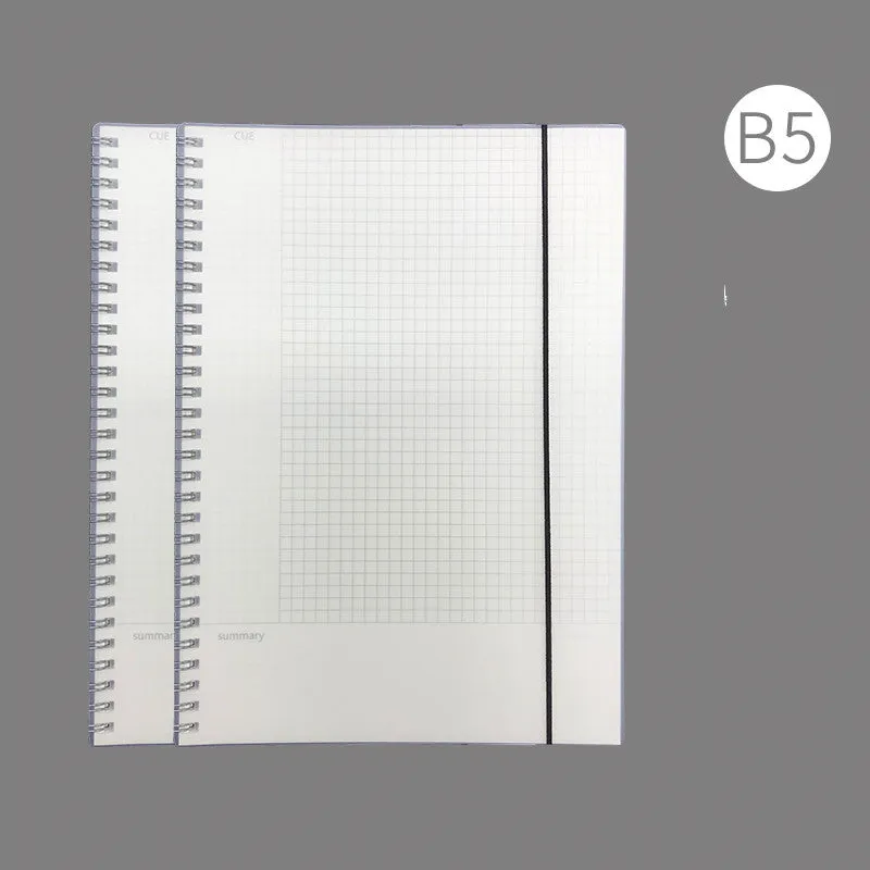 A4 hardcover notebook with PP cover in grid, line, and lattice ruling options for writing accounts.