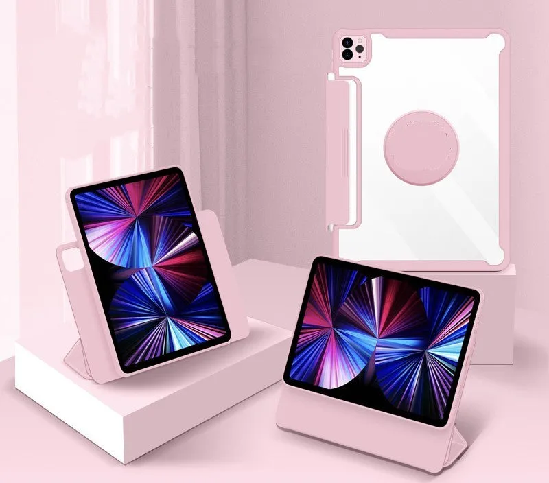 Magnetic iPad protective case in multiple colours showing retractable drawer for Apple Pencil.