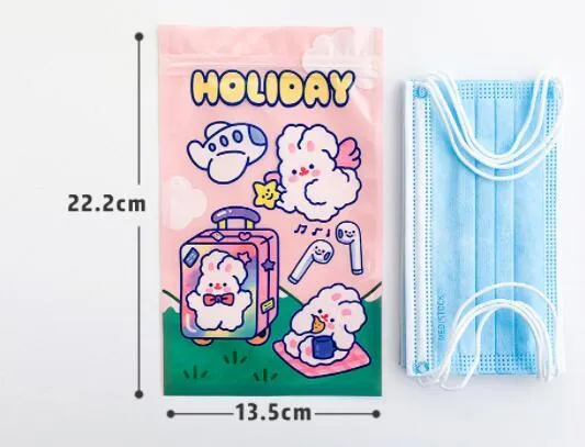 Rabbit-themed resealable plastic packaging bag in rectangle shape, showing one of four design options.