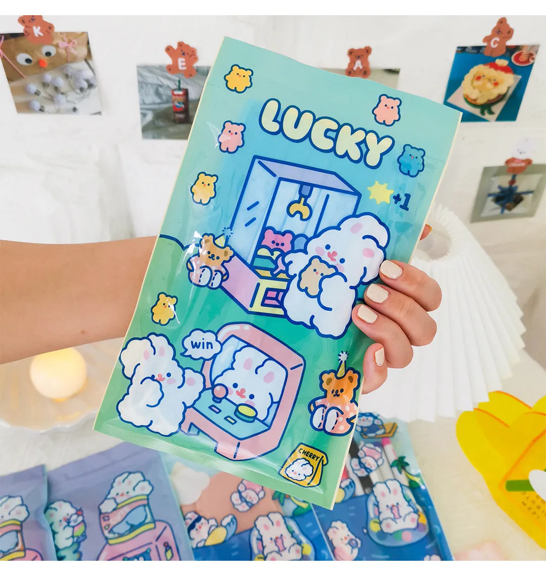 Rabbit-themed resealable plastic packaging bag in rectangle shape, showing one of four design options.