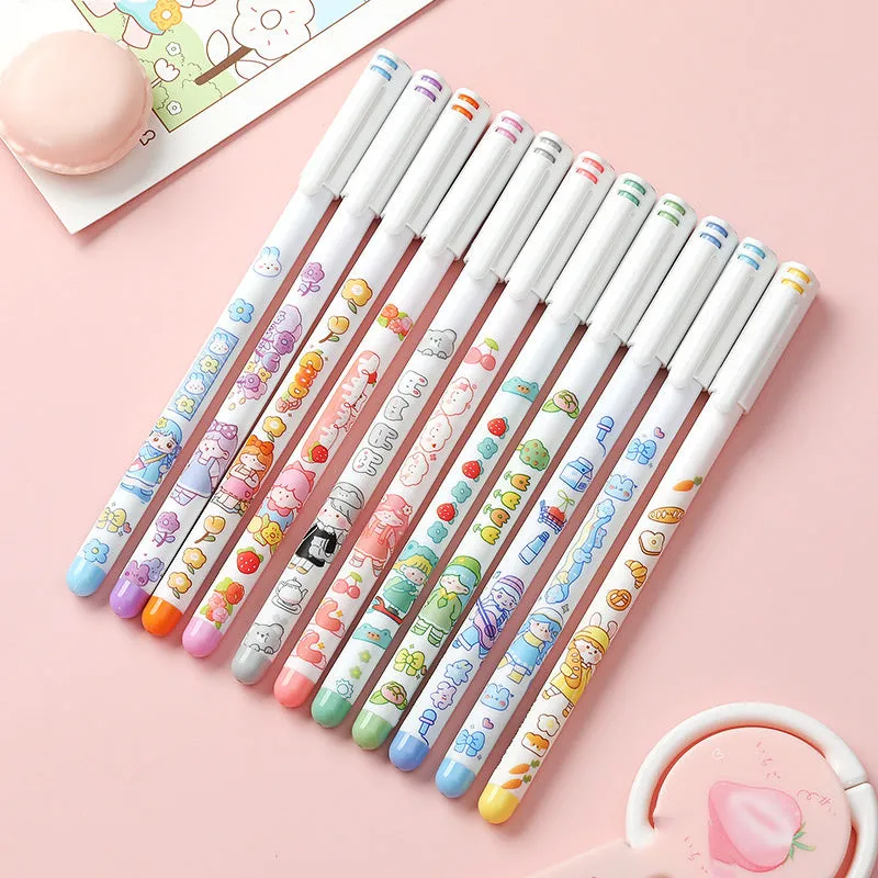 Twelve colourful gel pens with 0.5mm tips arranged in cartoon packaging for hand accounting