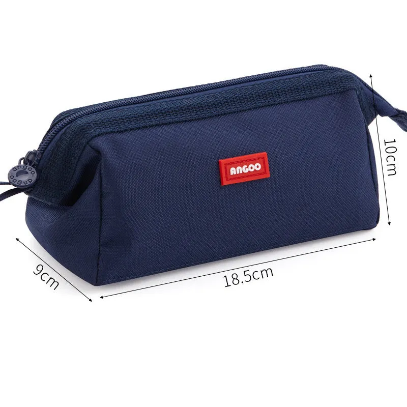 Large canvas pencil case with double zipper in yellow, black, or dark blue colour.