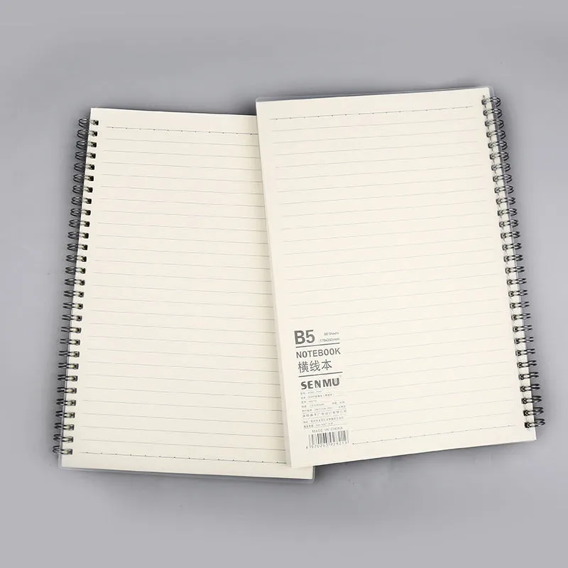 Creative coil-bound notebook open showing grid dot matrix pages, with PP matte cover in A5 size.