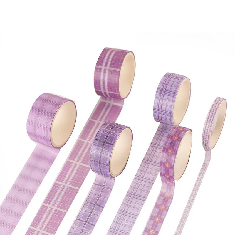 Set of six rolls of retro plaid decorative Japanese paper tape in various colours and widths.