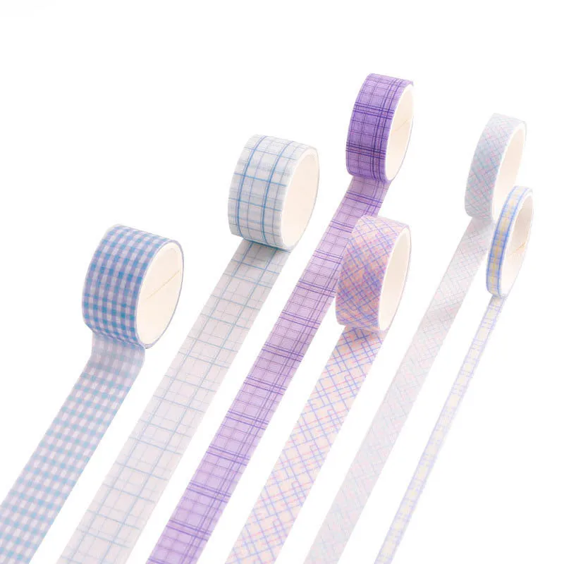 Set of six rolls of retro plaid decorative Japanese paper tape in various colours and widths.