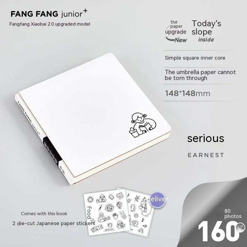 Square checkered notebook diary with 100 pages, 148x148mm size, includes stickers