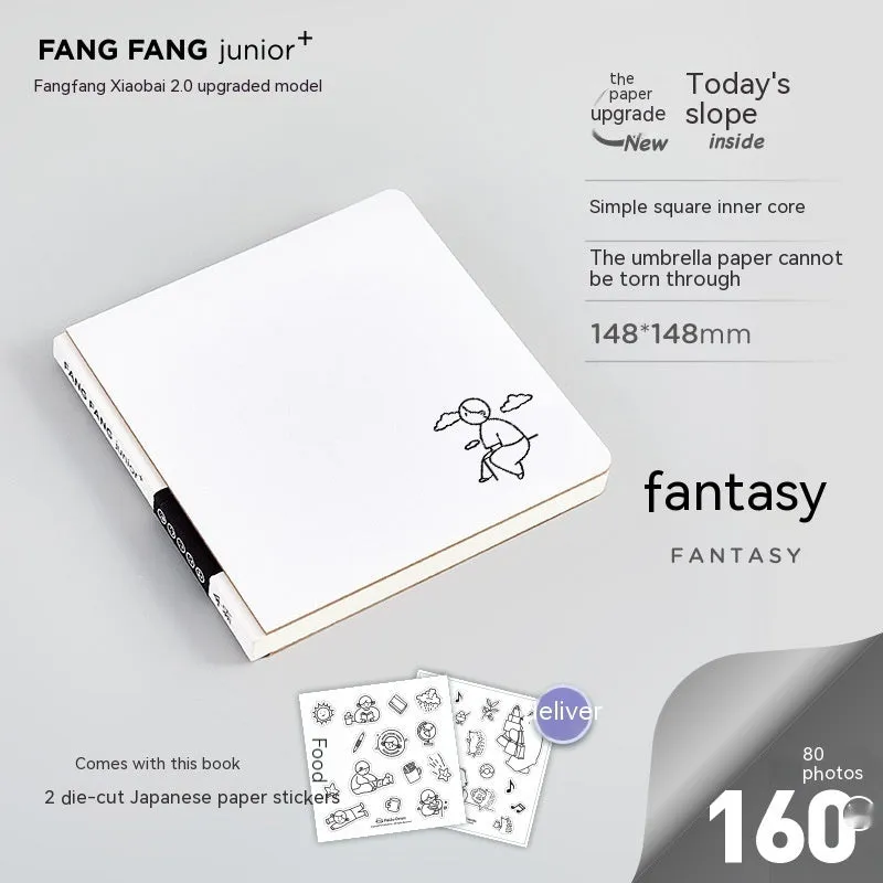 Square checkered notebook diary with 100 pages, 148x148mm size, includes stickers