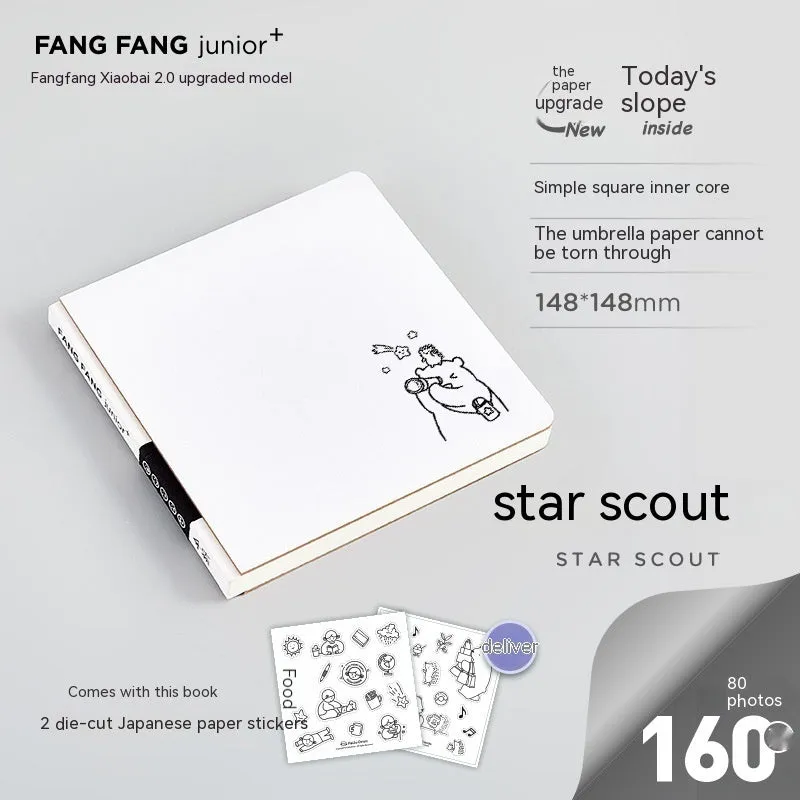 Square checkered notebook diary with 100 pages, 148x148mm size, includes stickers