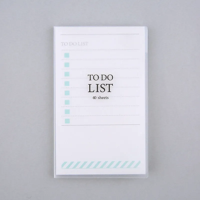 Yellow, green, and purple A6 tearable notebooks with frosted PP covers, showing size of 13 by 8 cm