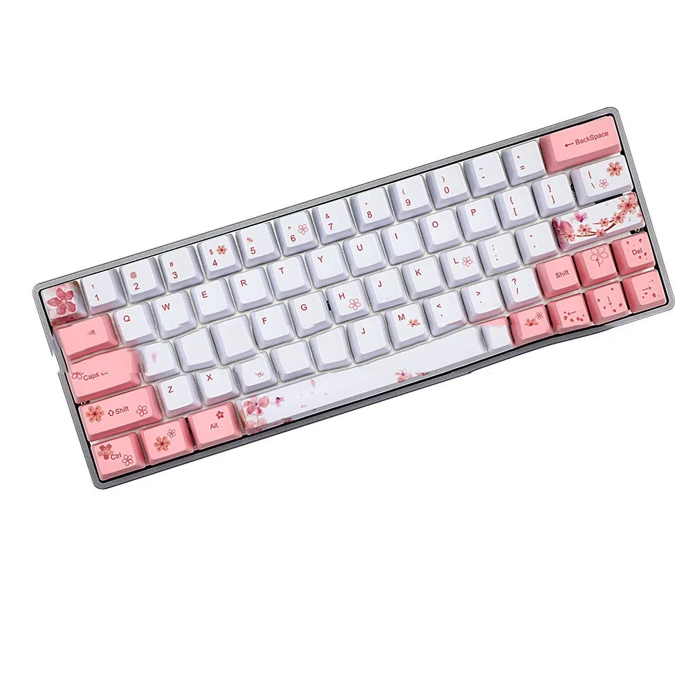 Pink PBT mechanical keyboard keycaps with white dye-sublimation legends on black background