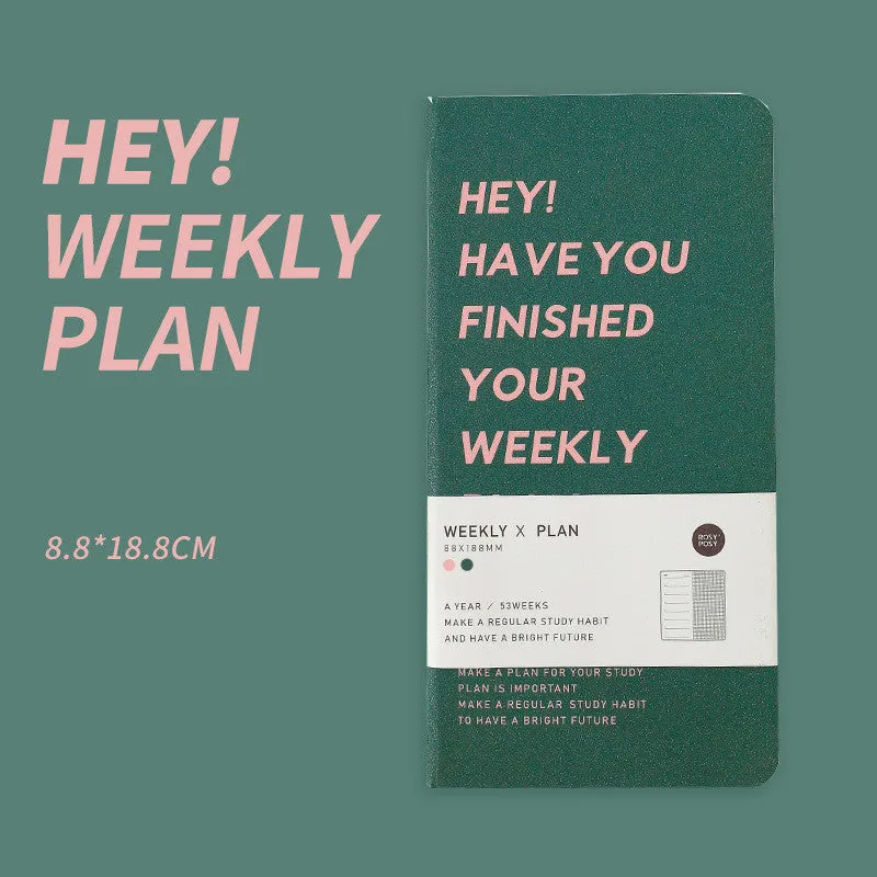 A5 weekly plan diary handbook for 2024 with 100 pages in blue, brown, green, and purple colours