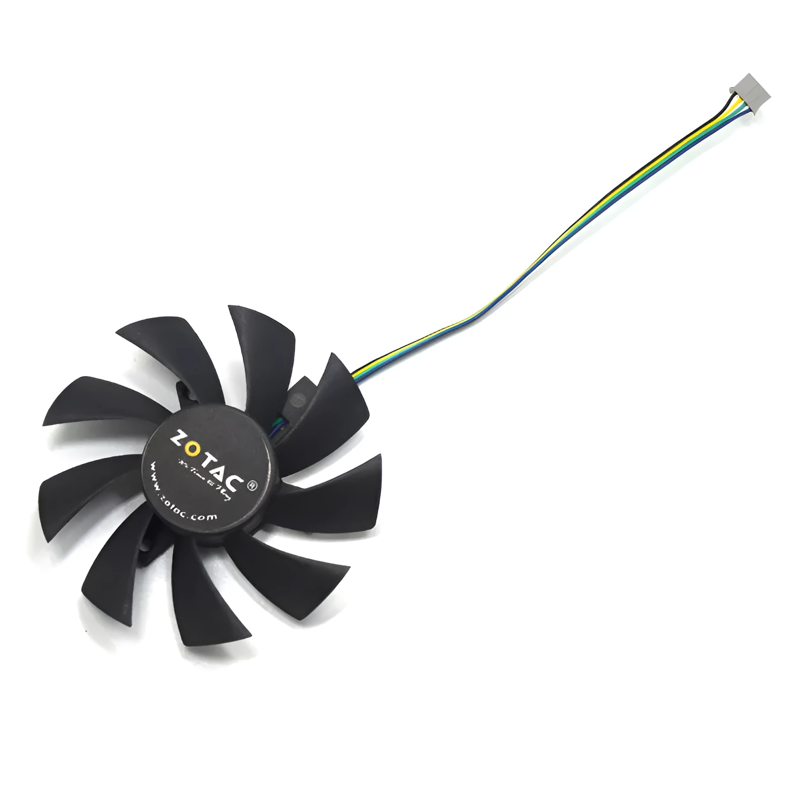 Black 85mm square PC cooling fan with four blades and a 4-pin power cable connector
