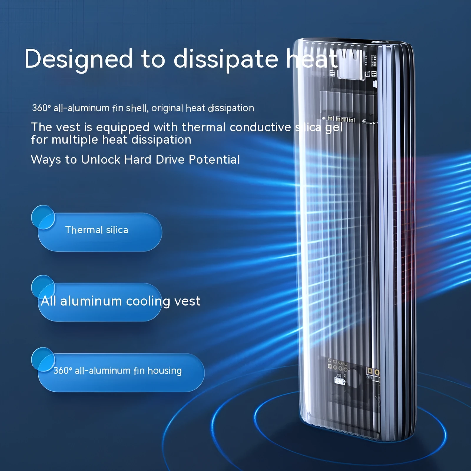 Aluminium external SSD enclosure for M.2 SATA and NVMe hard drives with data cable