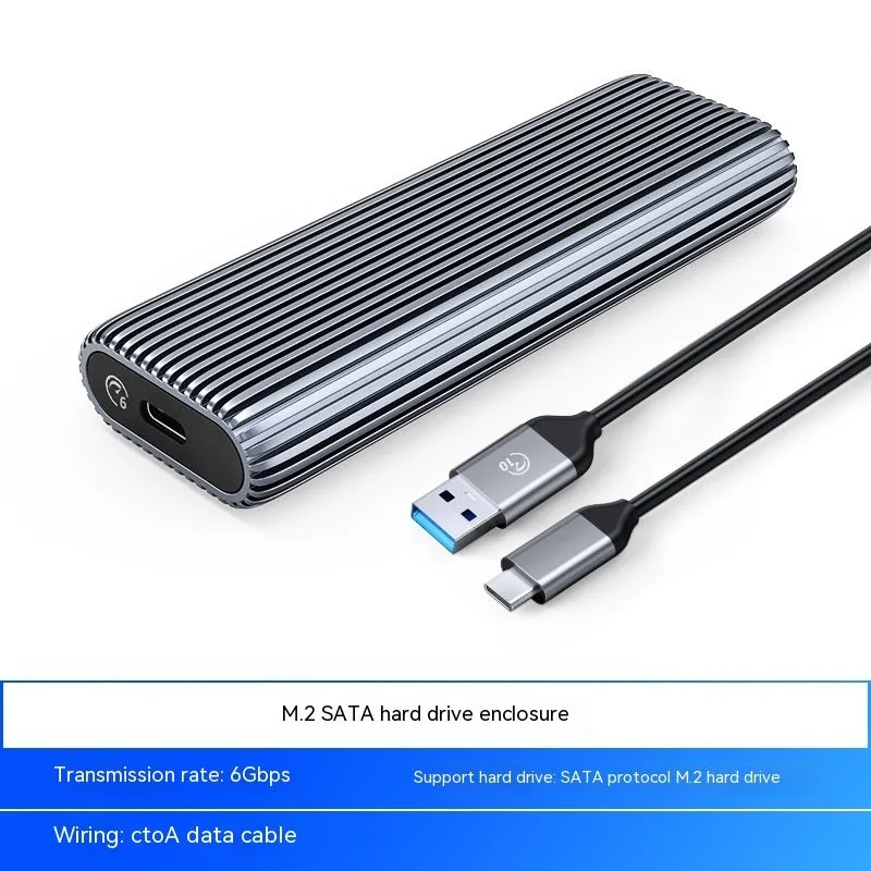 Aluminium external SSD enclosure for M.2 SATA and NVMe hard drives with data cable