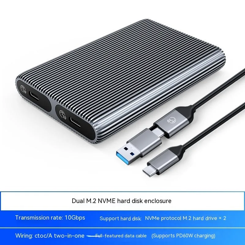 Aluminium external SSD enclosure for M.2 SATA and NVMe hard drives with data cable