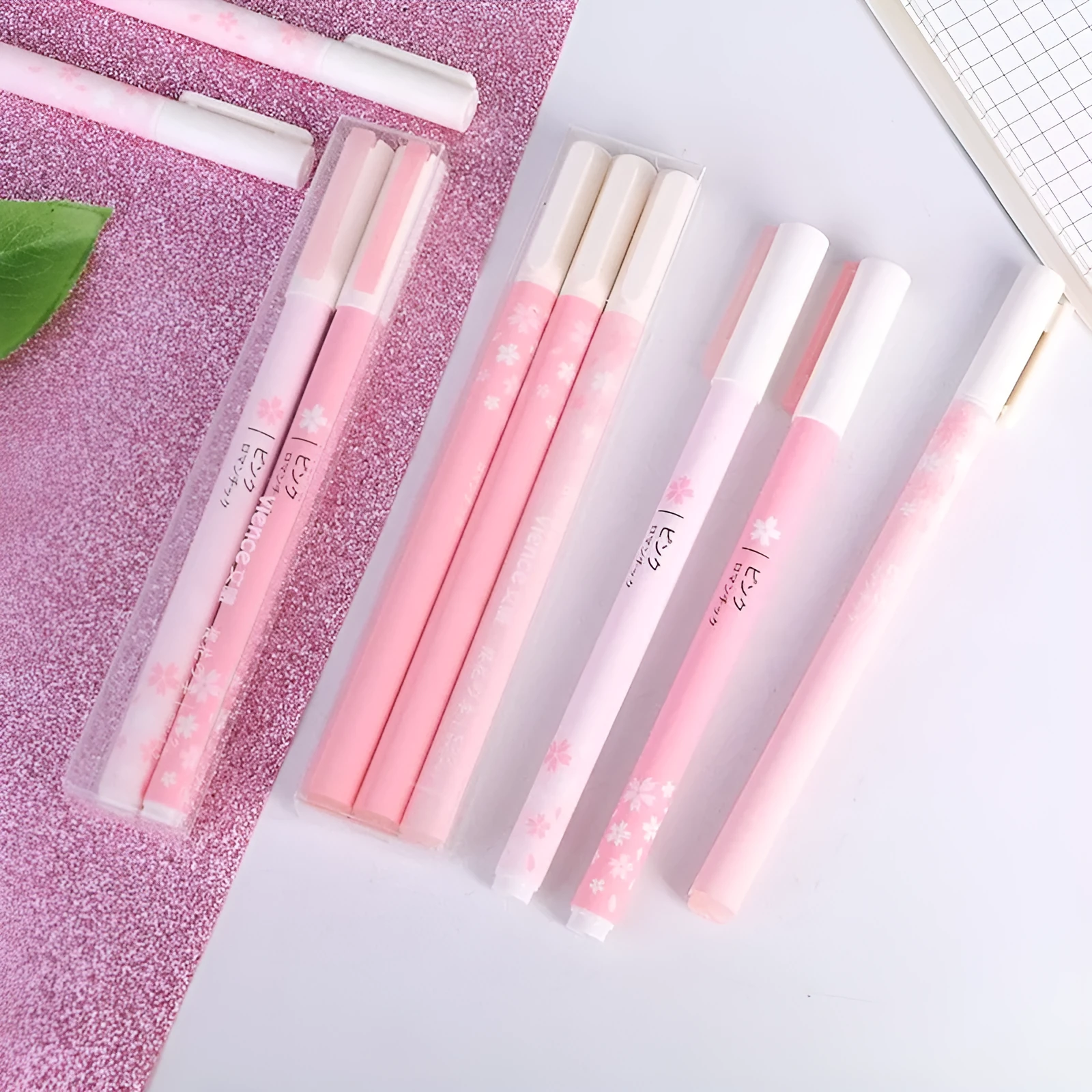 Sakura Series gel pen set showing 0.38mm and 0.5mm tip options in plastic body with refill mechanism