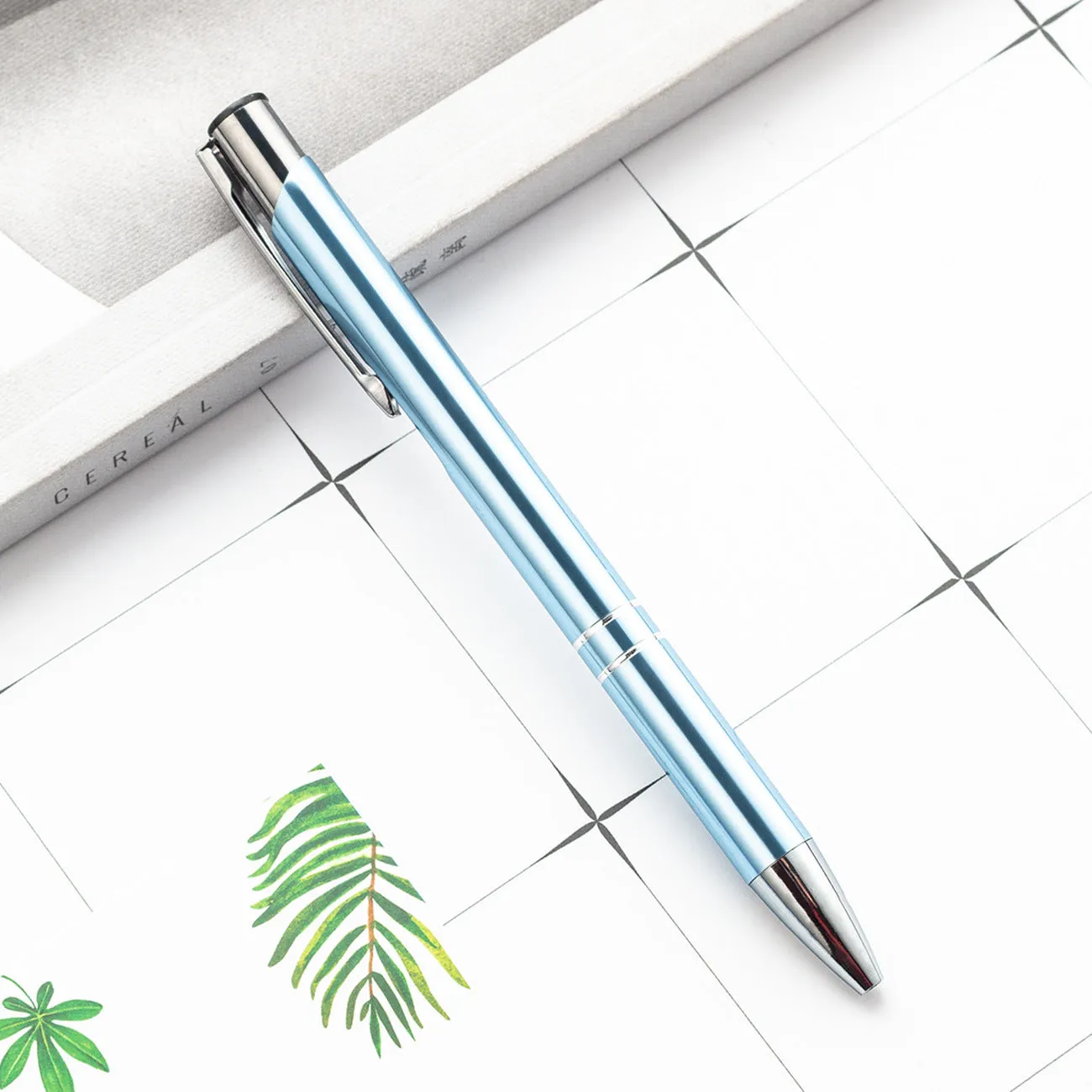 Metal ballpoint pen with aluminium barrel in multiple colour options including champagne gold and painted silver