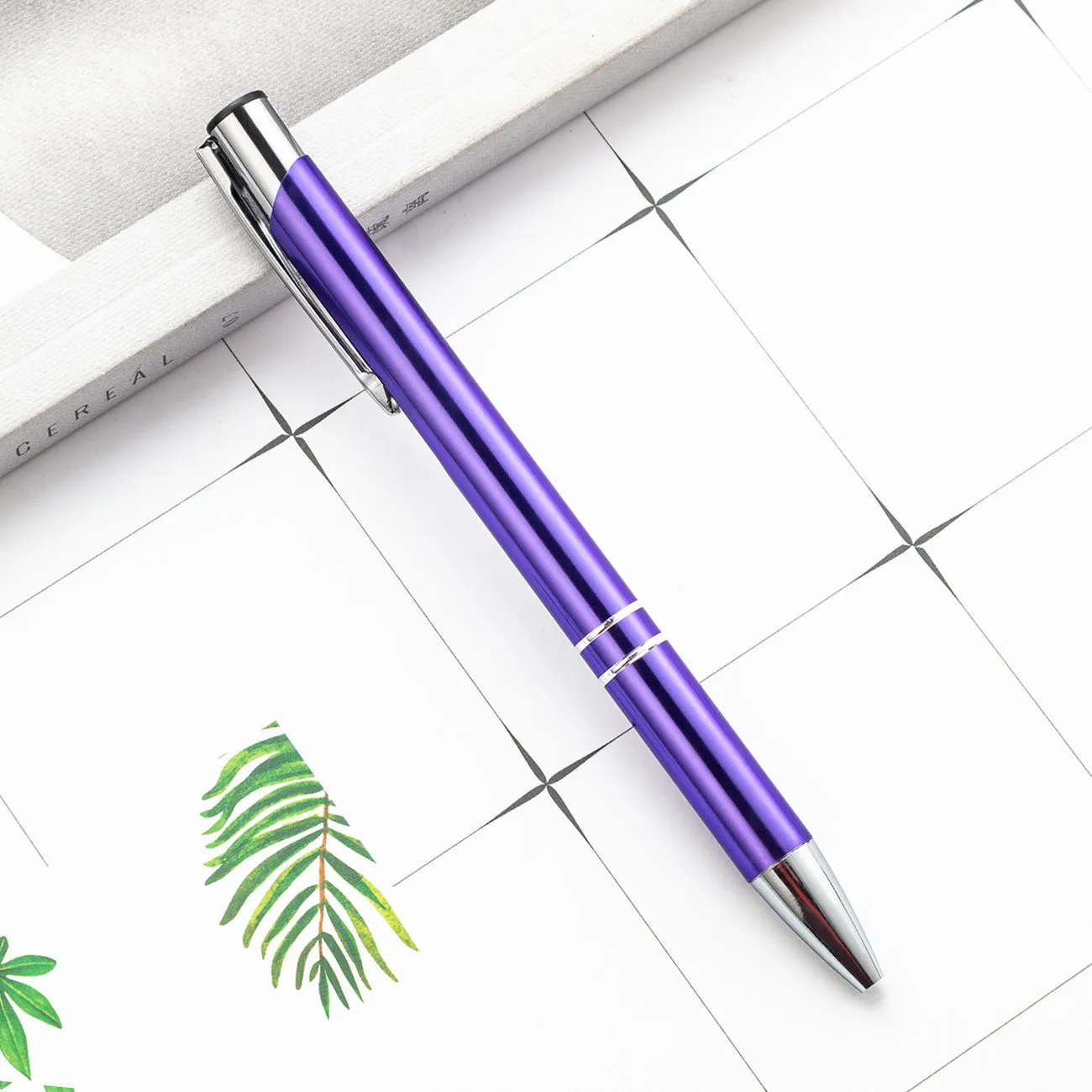 Metal ballpoint pen with aluminium barrel in multiple colour options including champagne gold and painted silver
