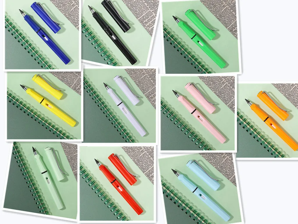Inkless perpetual student pen with plastic shell and cartoon decoration in various lead colours