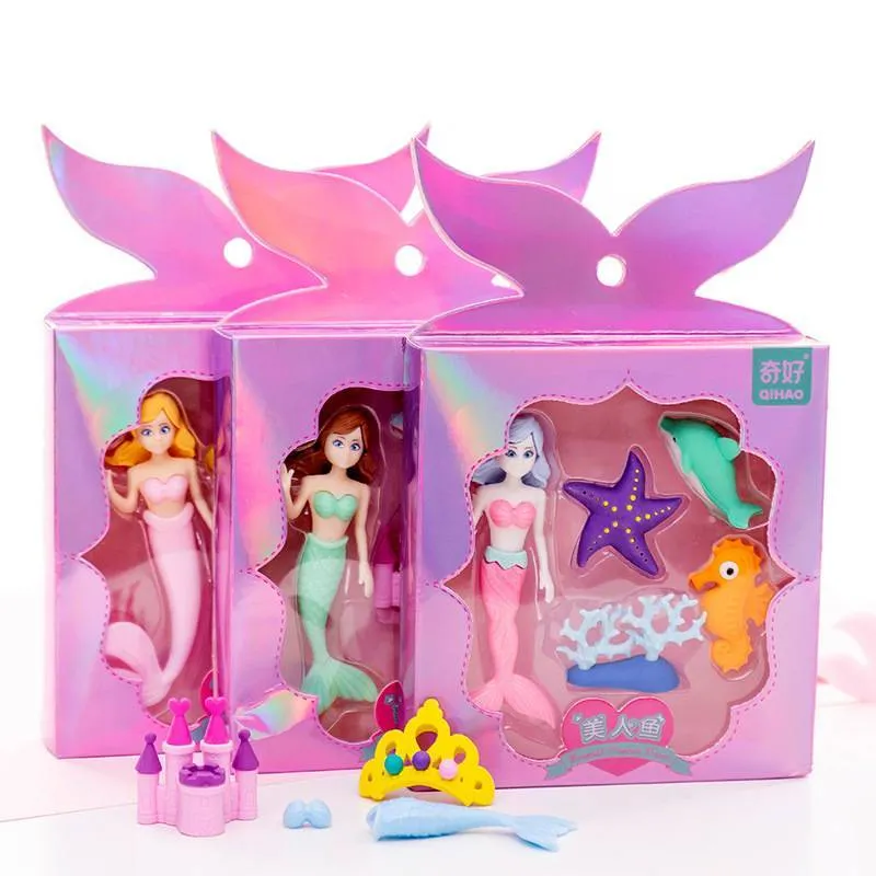 Flower Fairy 12-piece TPR moulding eraser set in Flower Fairy and Mermaid colours for pencil modification