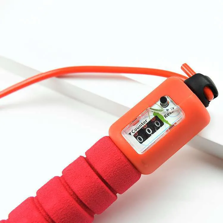 Adult counting skipping rope with sponge handles and multi-colour plastic rope