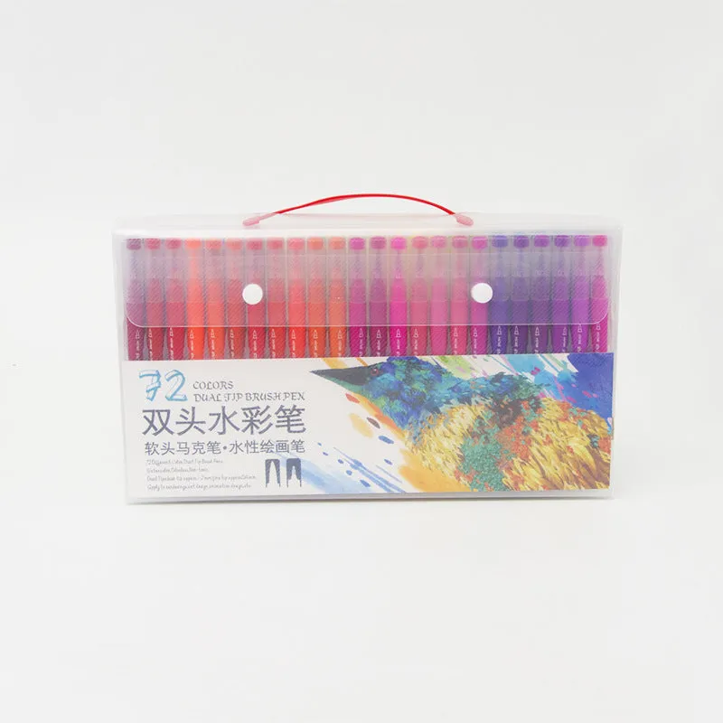 Set of 48 double-ended soft-tip watercolour pens in a polypropylene box