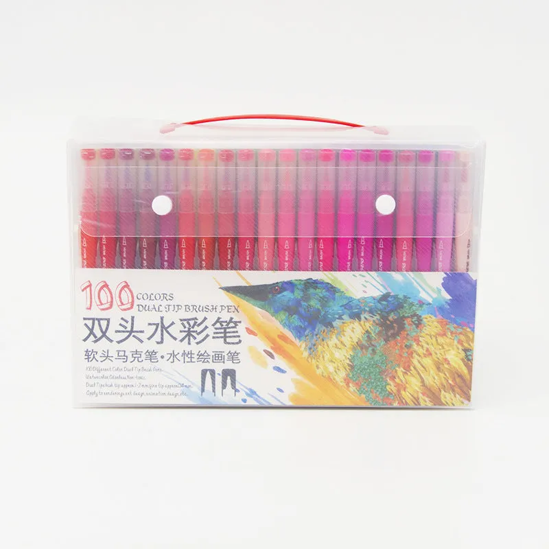 Set of 48 double-ended soft-tip watercolour pens in a polypropylene box